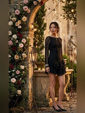 FREE PEOPLE Tabby Lace Mini Dress Black Size M NWT